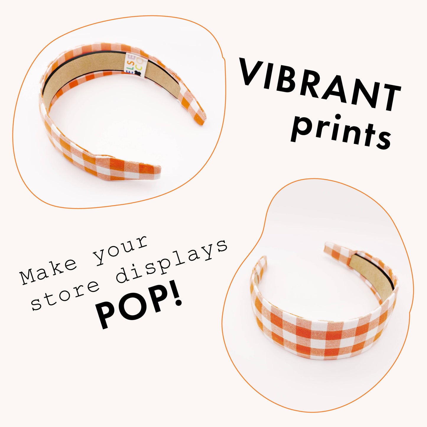 Gingham Plaid Headbands In Orange, Preppy Game Day Headband