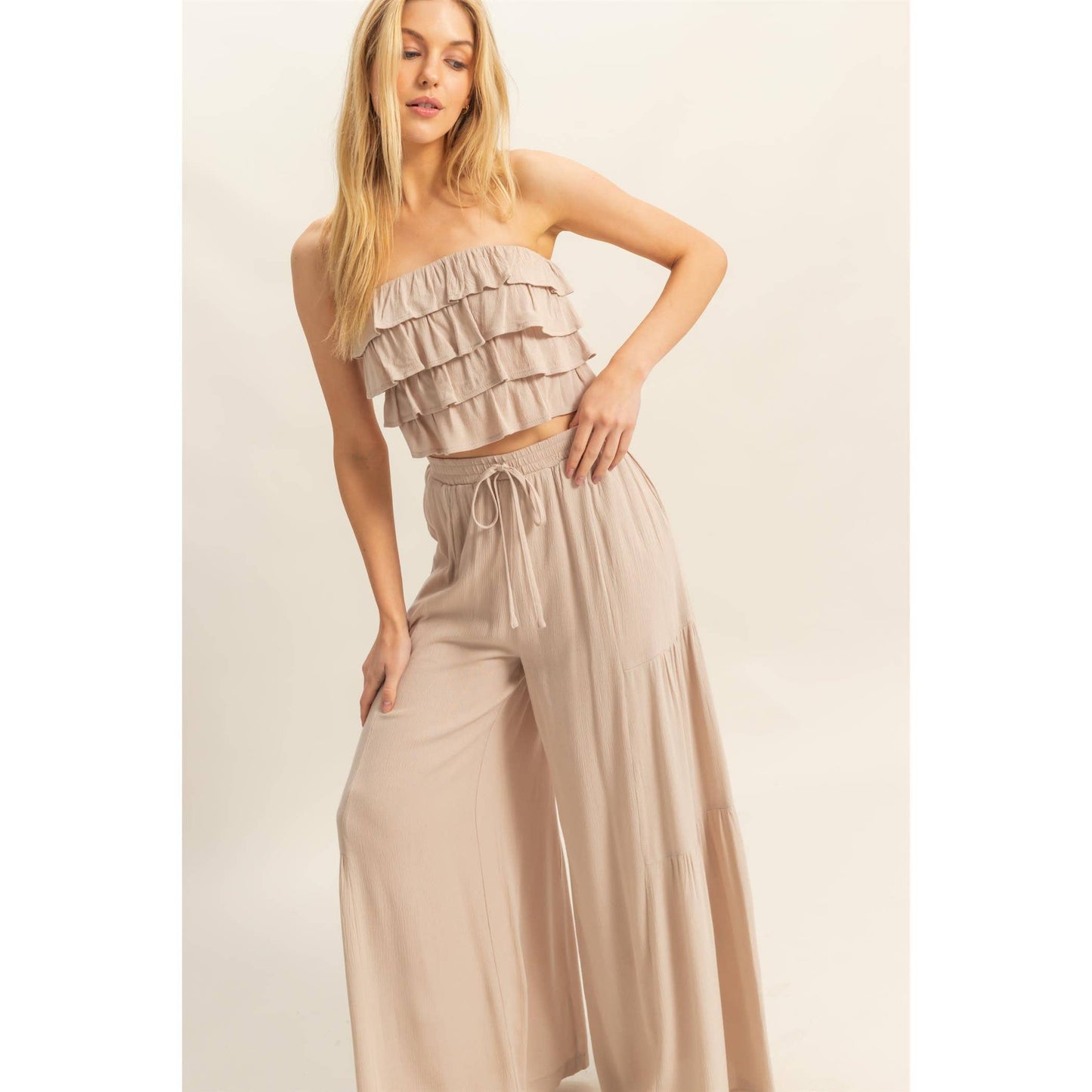 Ruffle Top And Flowy Pants Set (Sold as Separates)
