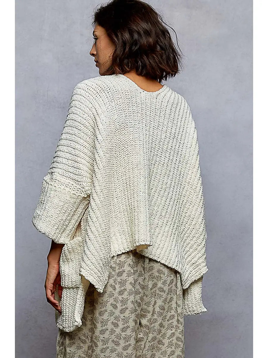 Long Sleeve Pockets Solid Chenille Sweater Cardigan