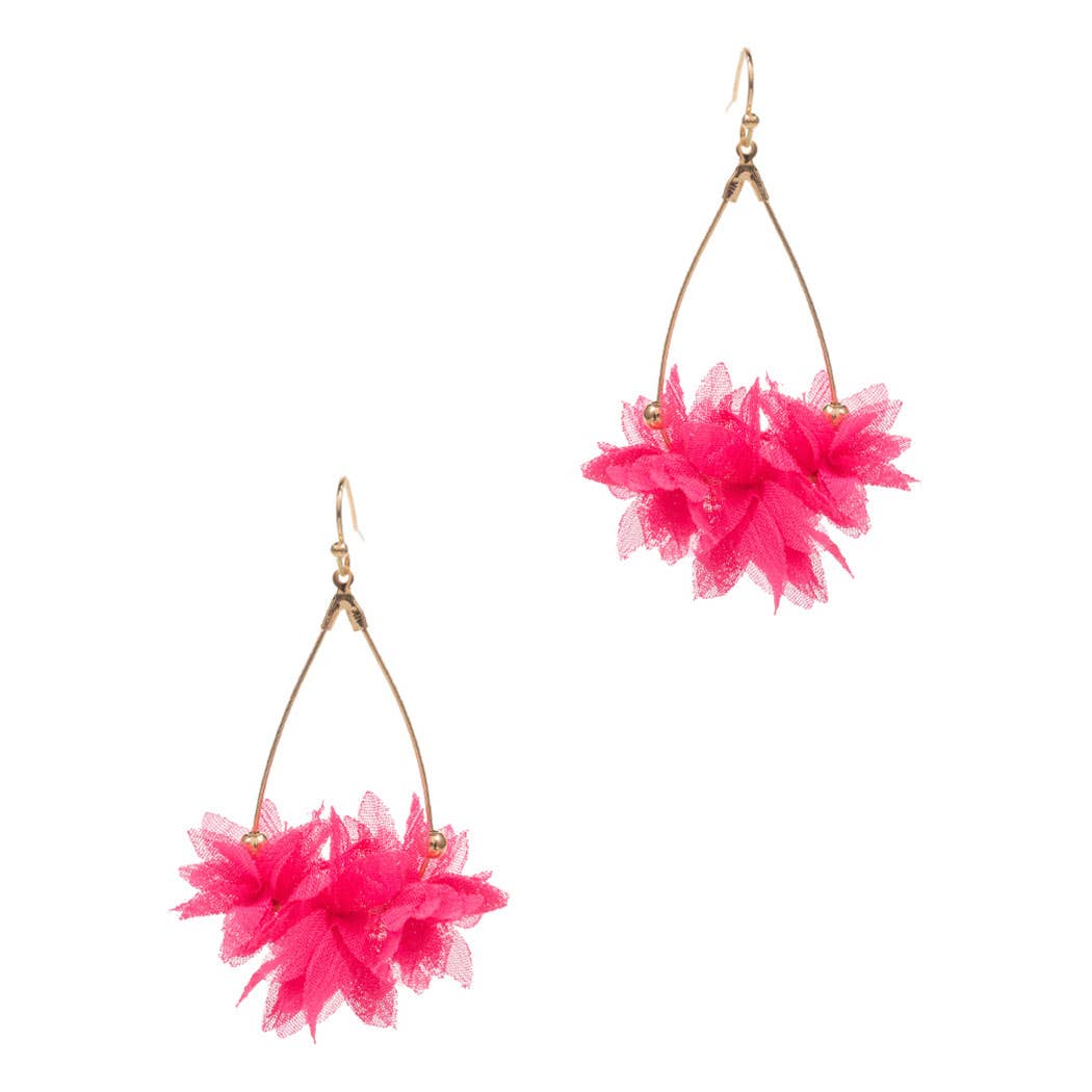 Teardrop Shaped Fabric Flower Hook Earrings