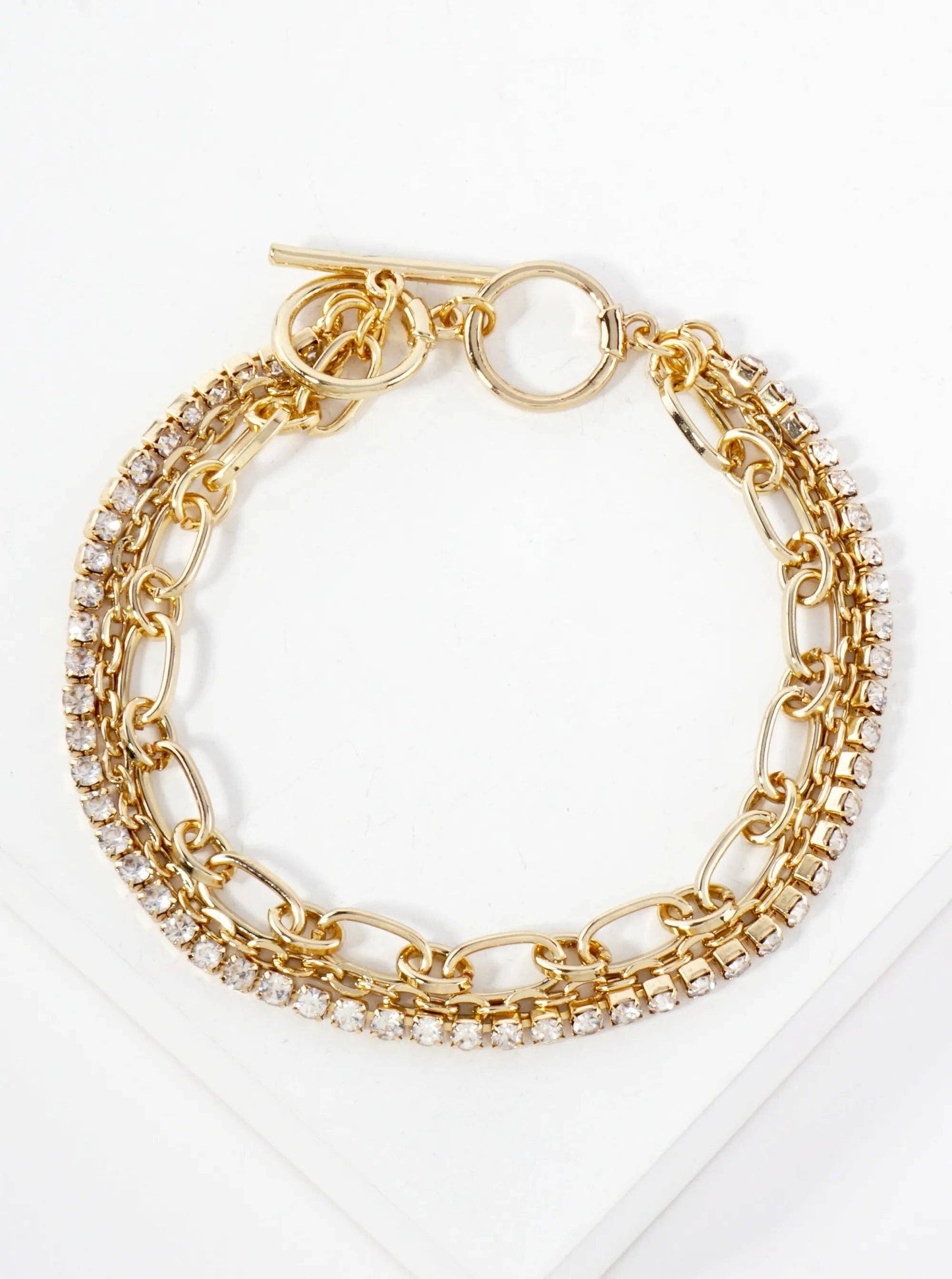 Two-Chain Rhinestone Strand Toggle-Closure Bracelet