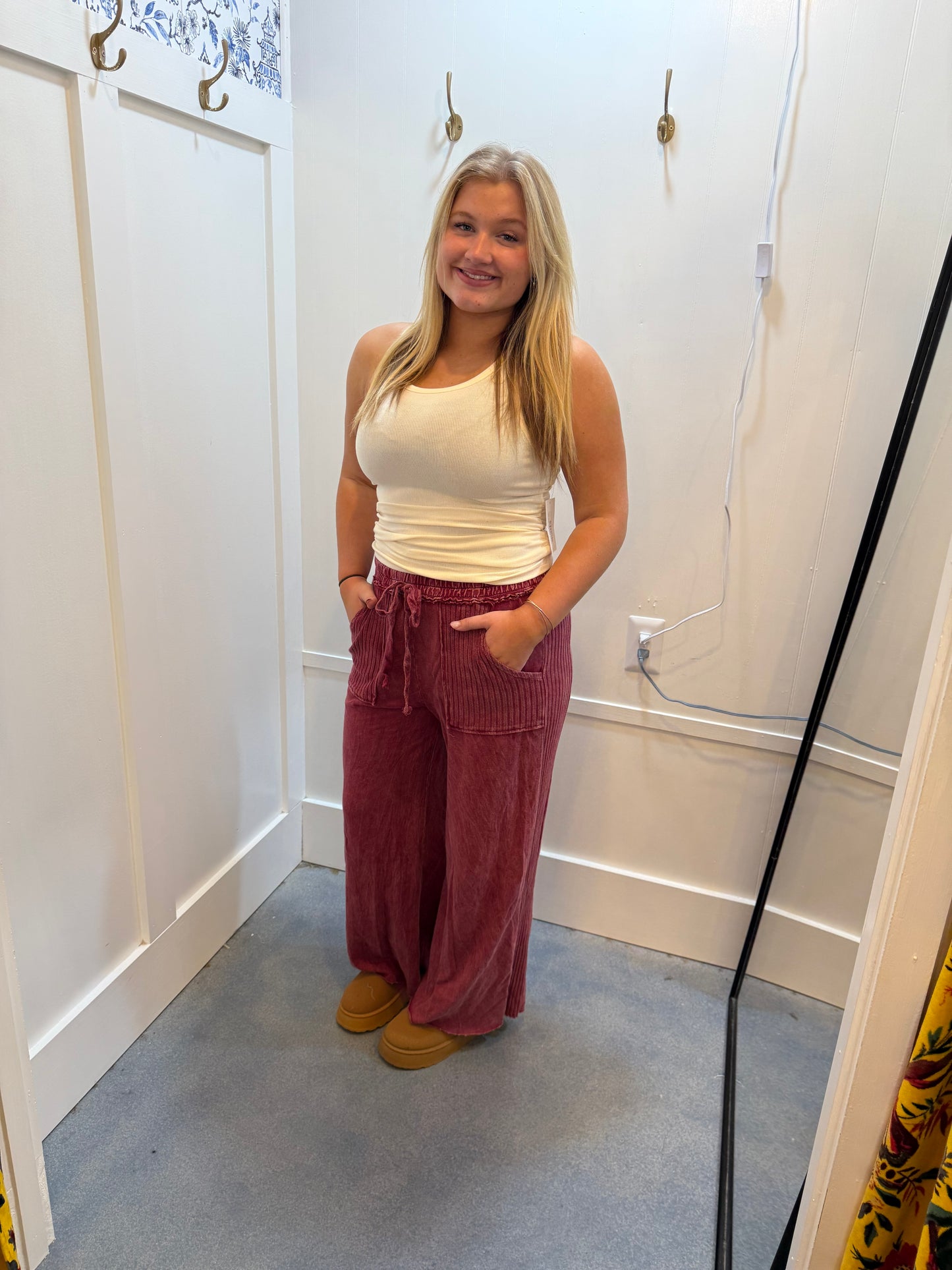 Mineral Wash Side Knit detail wide leg pants