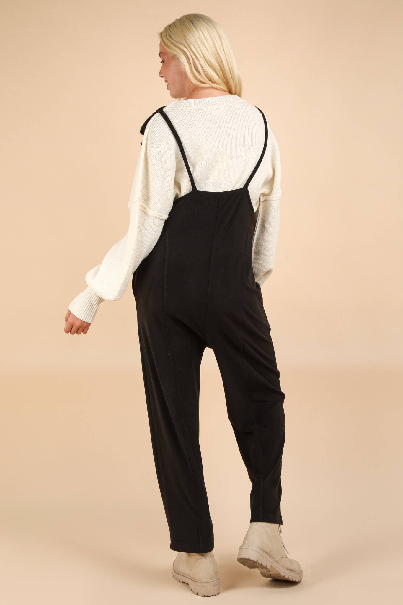 PLUS SIZE Fleece Baggy Backless Casual Jumpsuit