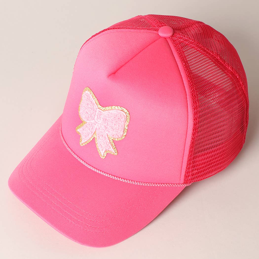 Pink Bow Patch Foam Mesh Back Trucker Hat