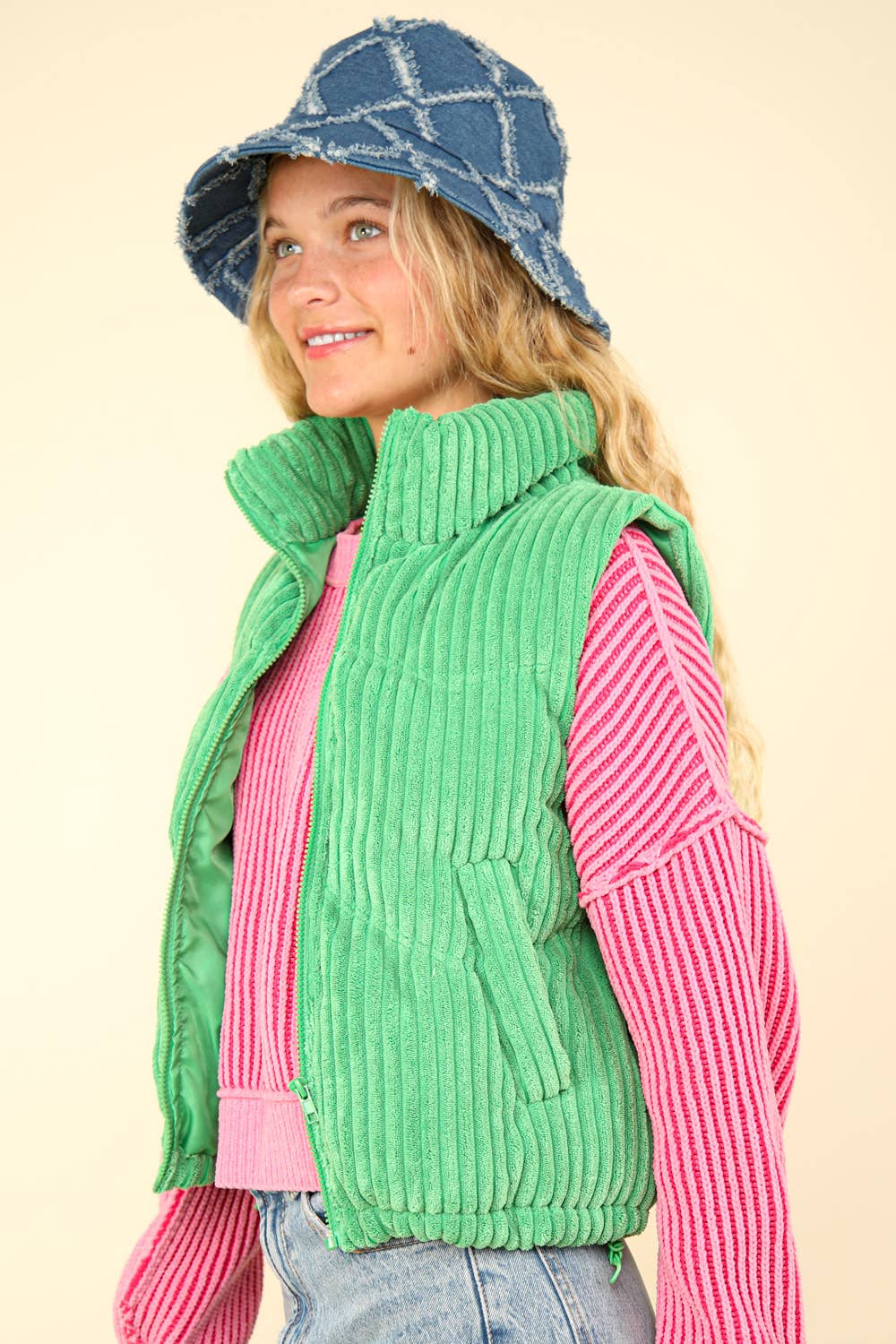 Zig-Zag Padded Corduroy Puffer Jacket