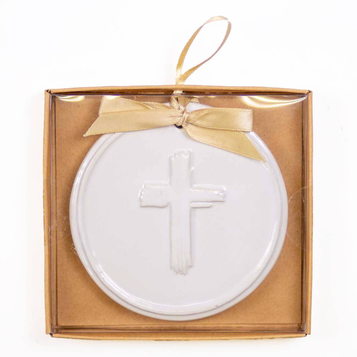 Cross Embossed Ornament White 4"