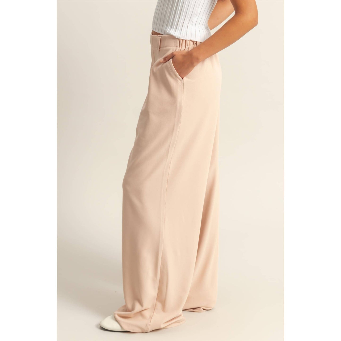 Waffle Knit High-Waist Wide-Leg Pants