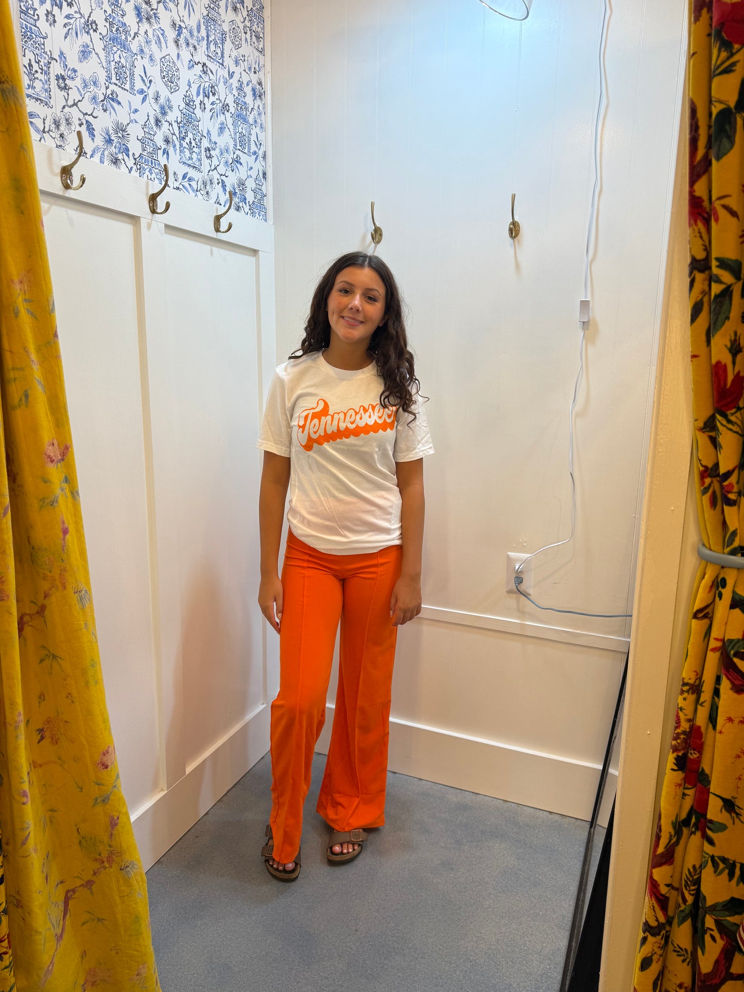 Solid Orange Formal Dressy Pants With Seam Front Slim Looking