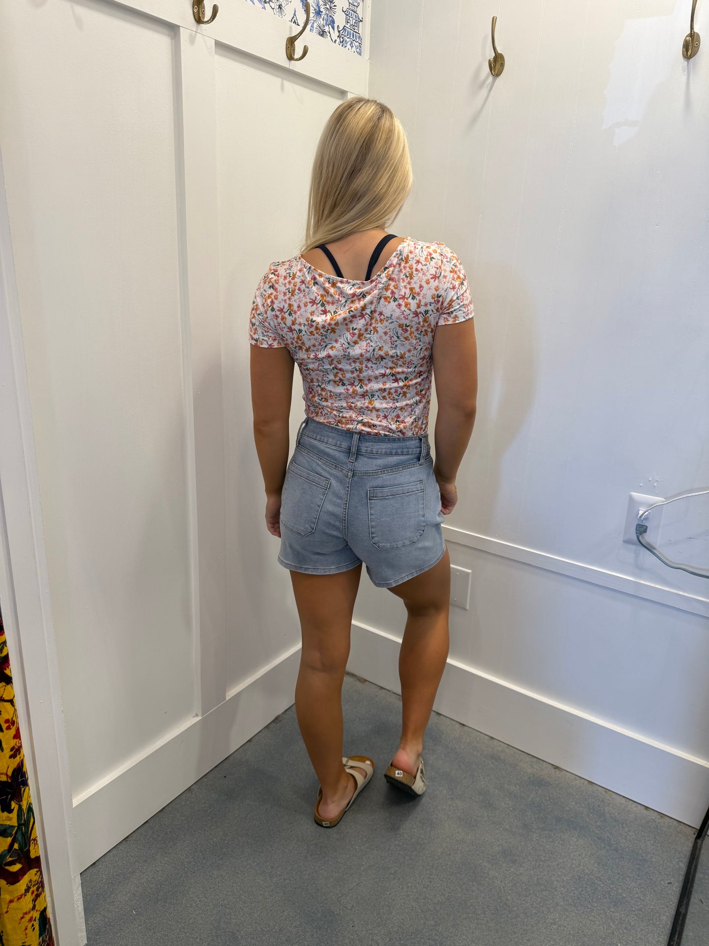 Short Sleeve Floral Ruched Sweetheart Bodysuit