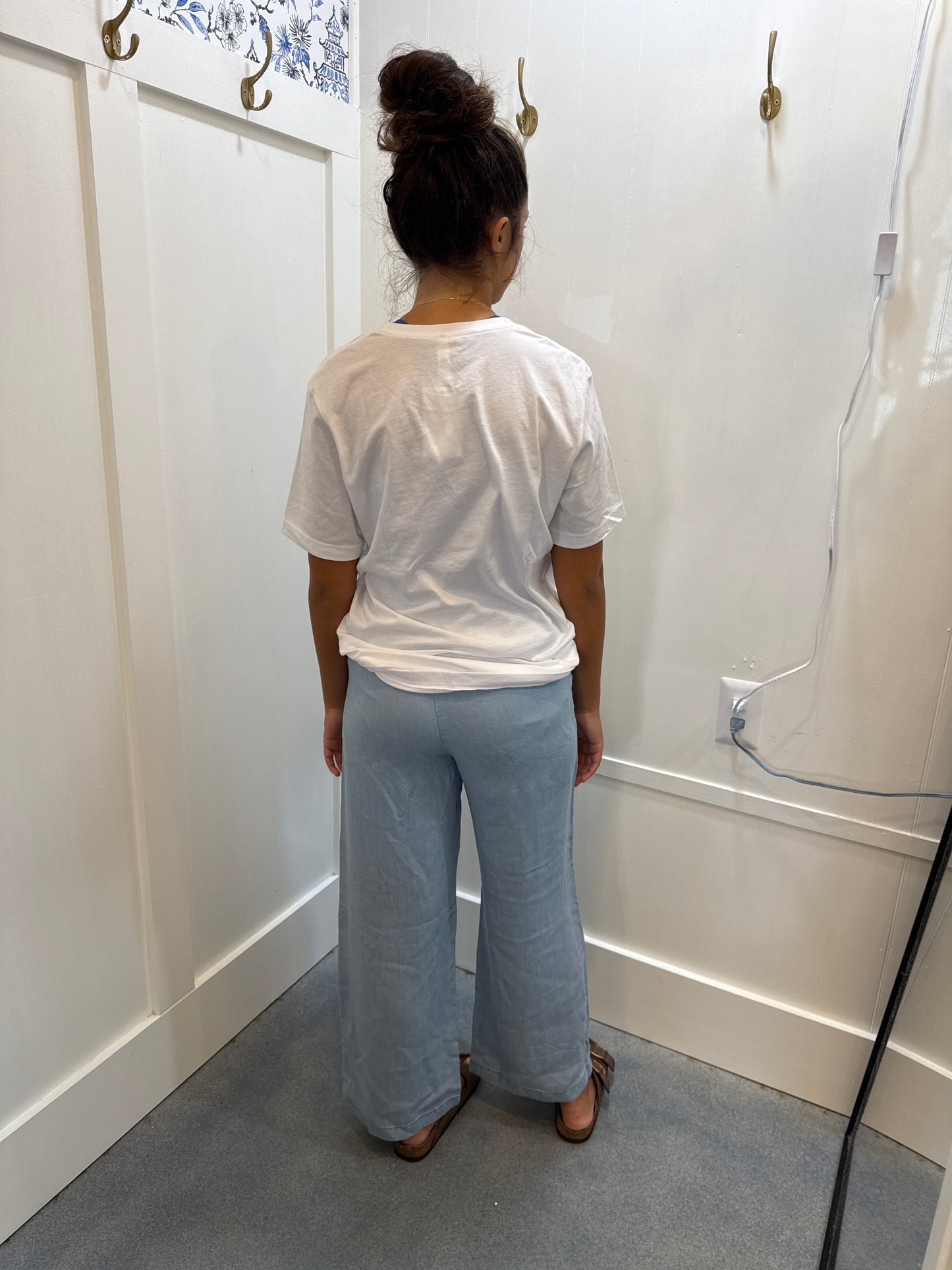 Drawstring High Waist Wide Leg Denim Pants