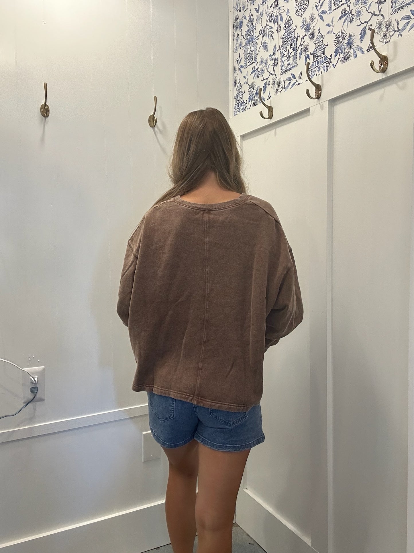 Oversized V-Neck Sweatshirt With Raw Edge Detail