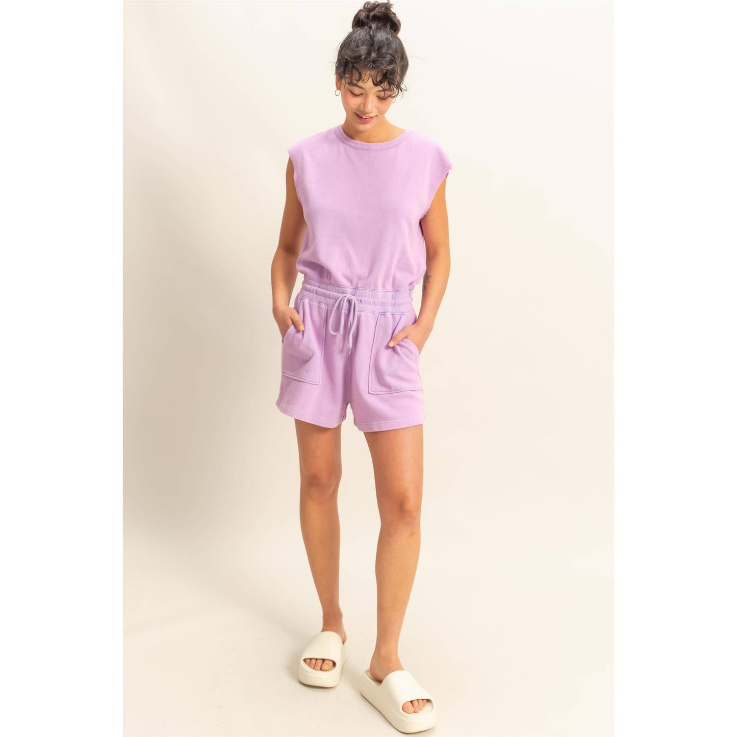 Sleeveless Drawstring Waist Romper