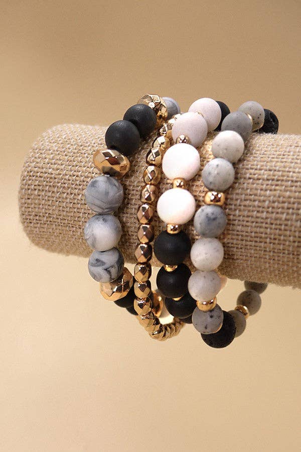 WOOD GLASS CCB 4 ROW STRETCH BRACELET SET