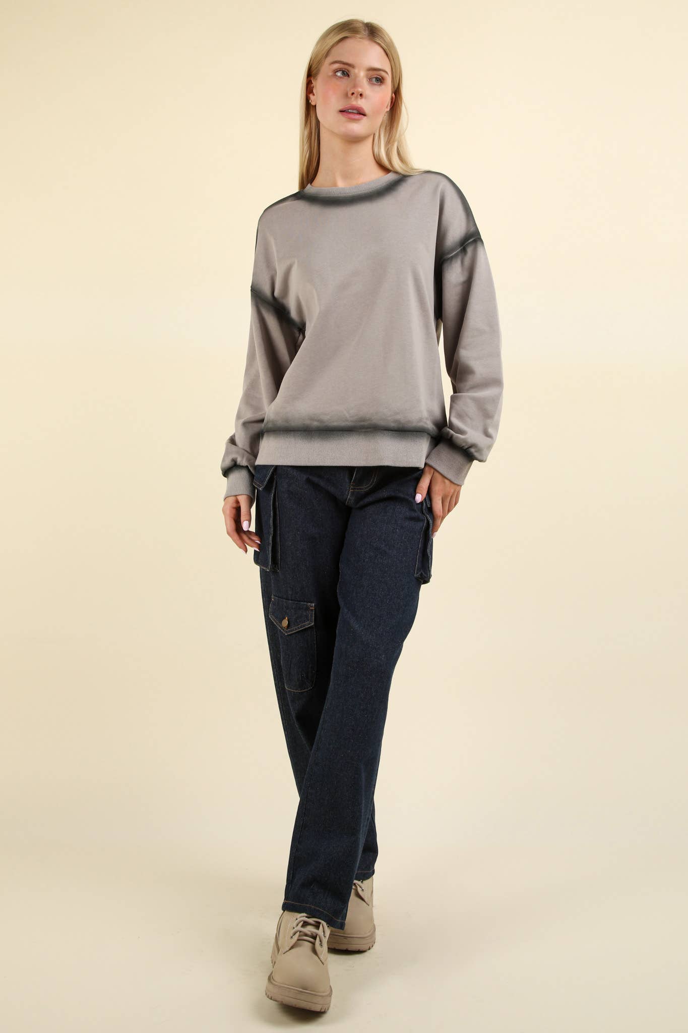 Contrast Spray Detail Oversized Sweat Shirt Knit Top