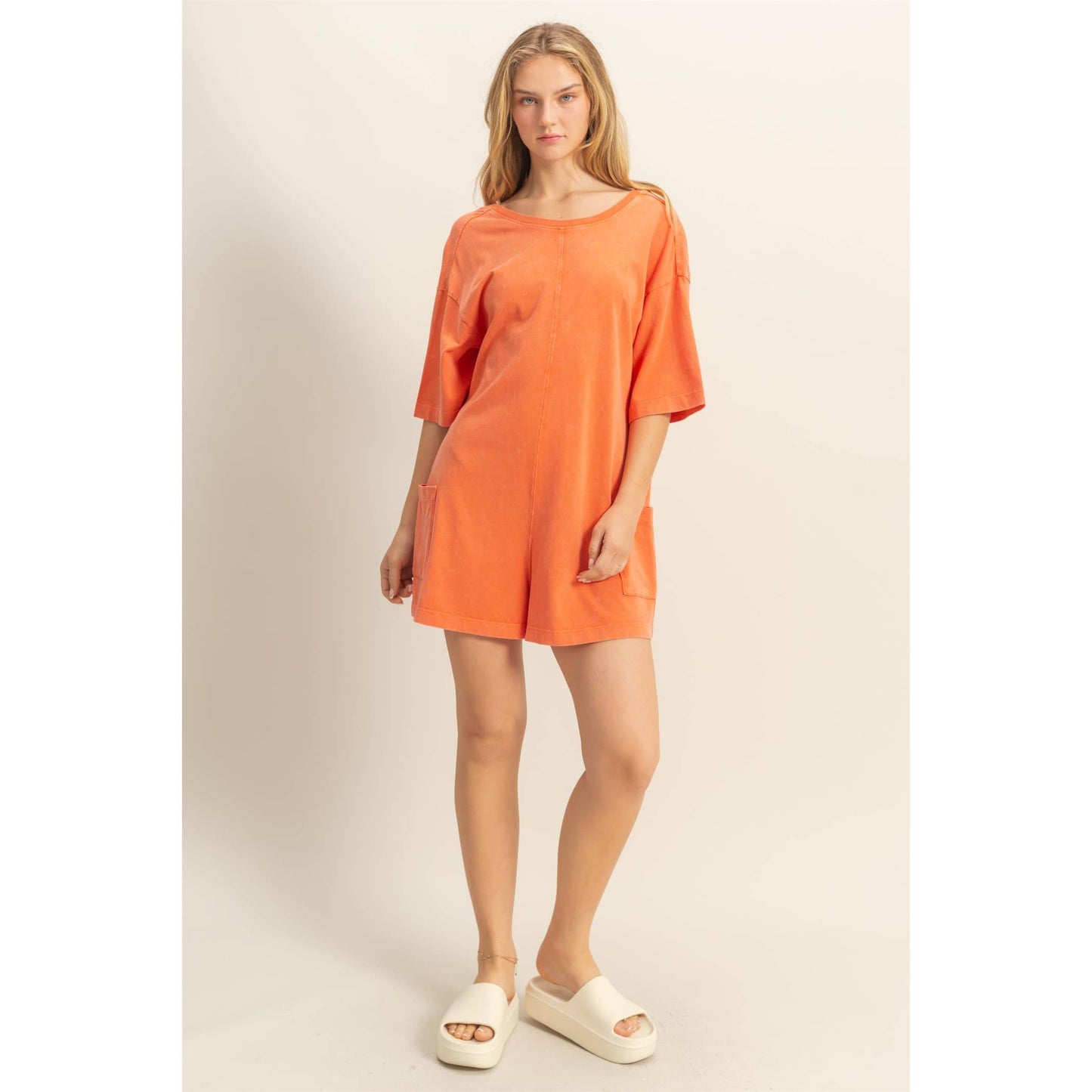Casual V-Back Short Sleeve Romper