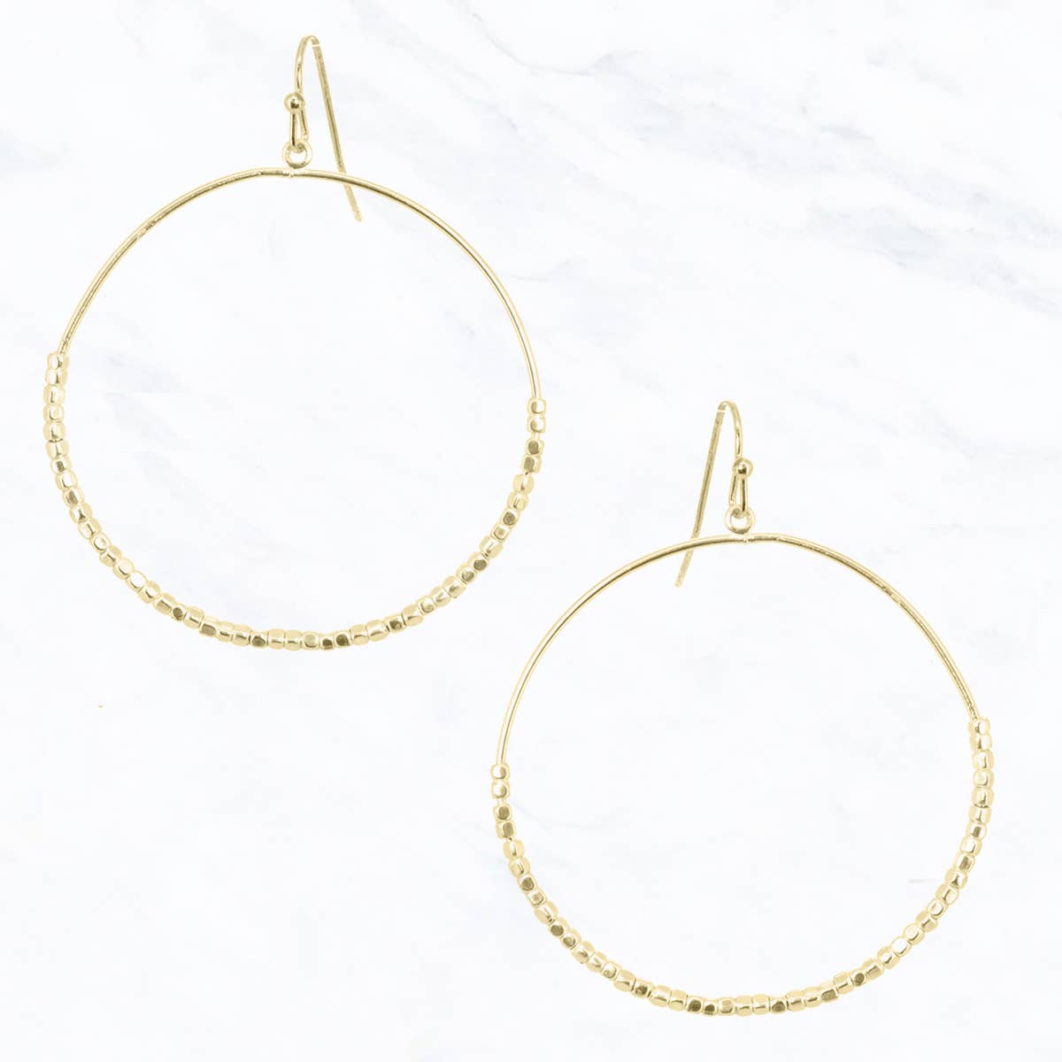 Metal Open Hoop Earrings with Square Beads