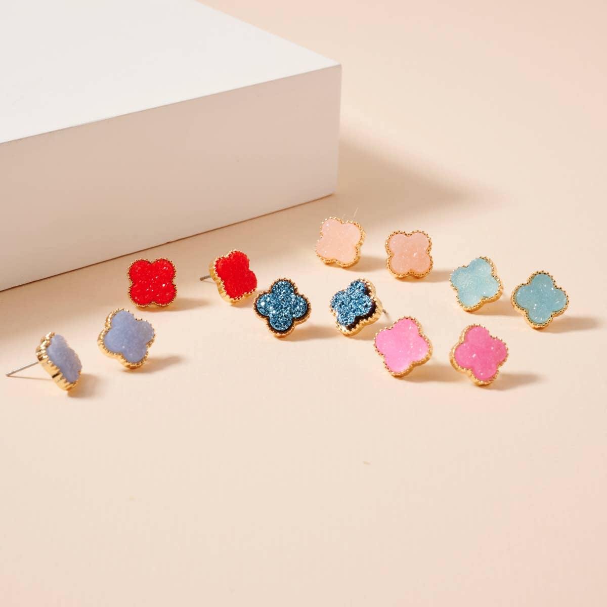 Flower Druzy Stone Stud Earrings