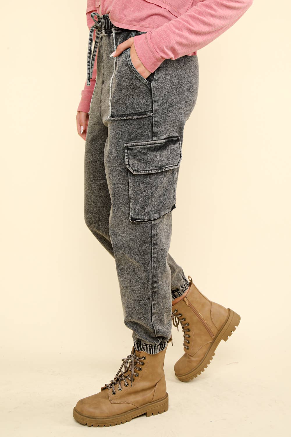 Washed Denim Jogger Cargo Pants Jeans