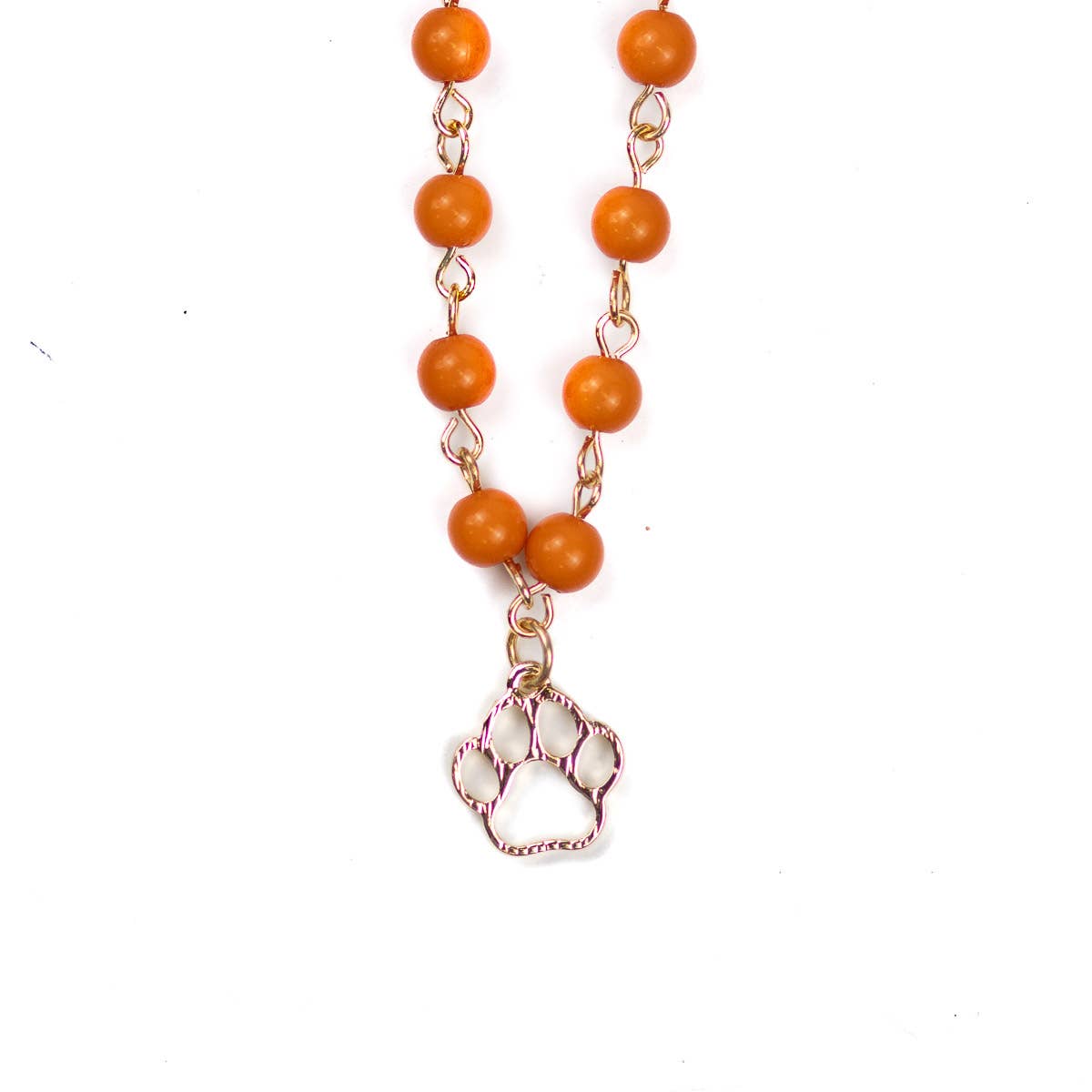 Paw Print Beaded Necklace Orange/Gold 16"