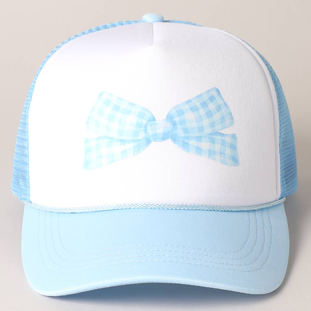 Checkered Bow Print Foam Mesh Back Trucker Hat