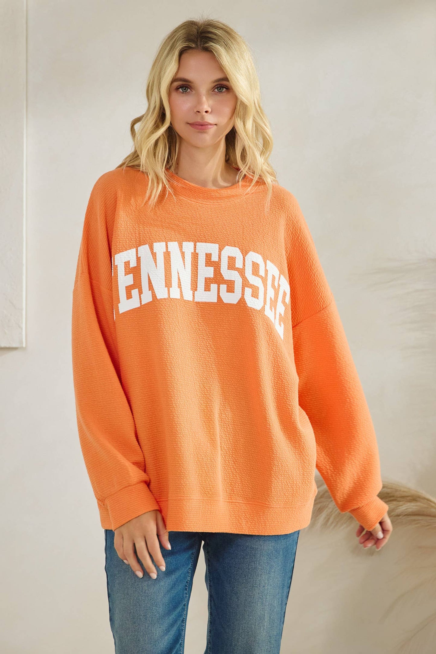 "TENNESSEE" CLOUDY KNIT LONG SLEEVE GRAPHIC TOP