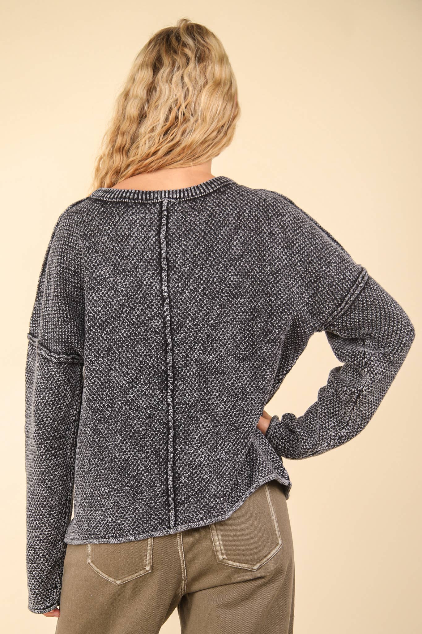 Mineral Washed Knit Oversized Sweater Pullover Top