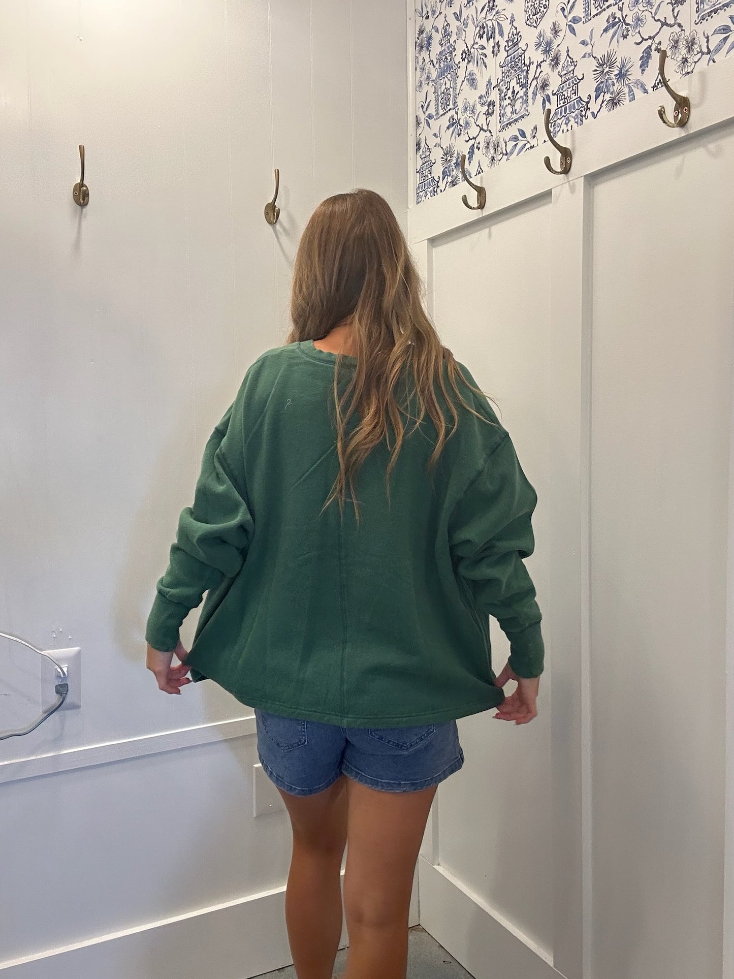 Oversized V-Neck Sweatshirt With Raw Edge Detail