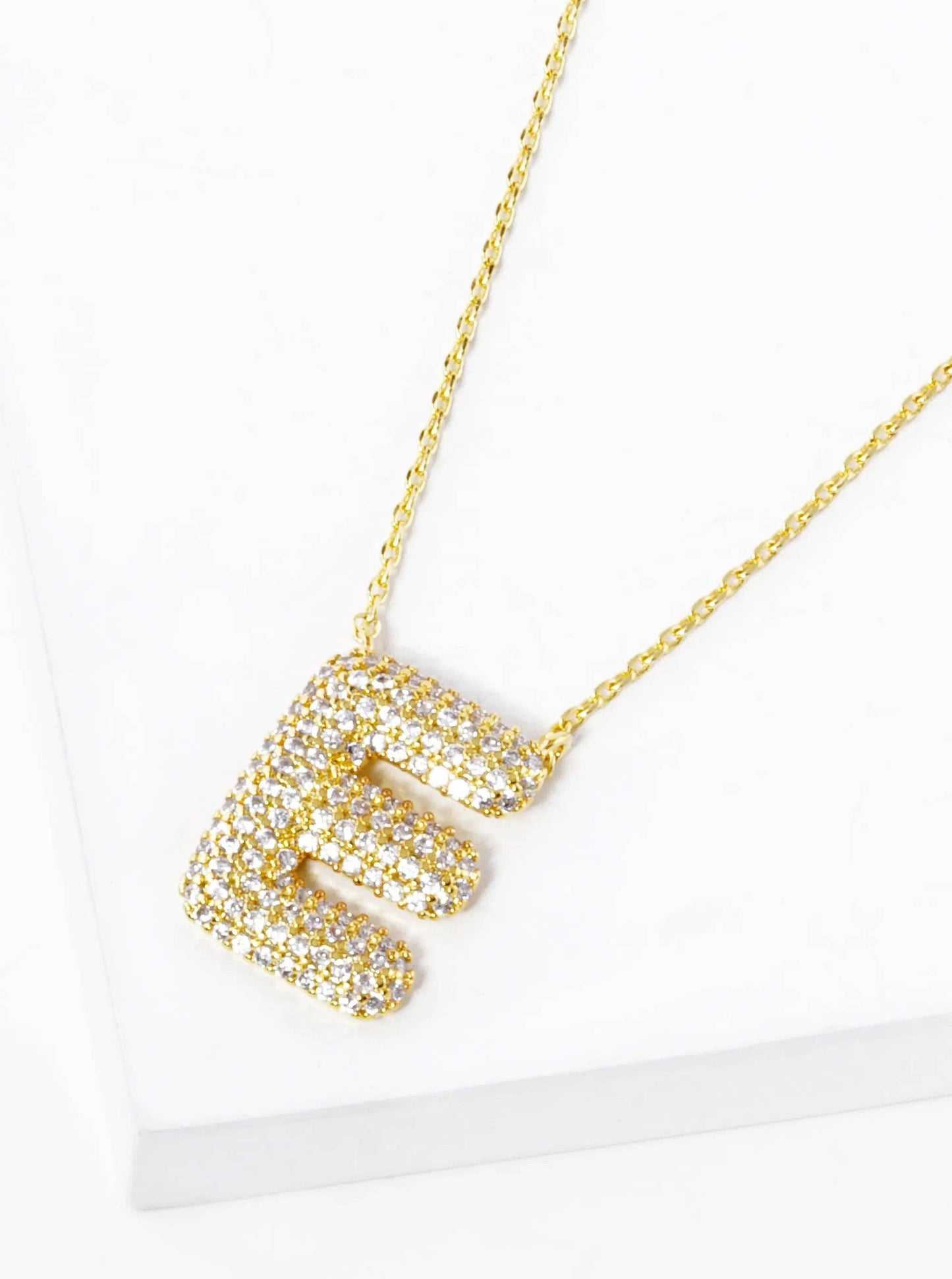 18K Gold Dipped Cz Pave Bubble Initial Pendant Necklace