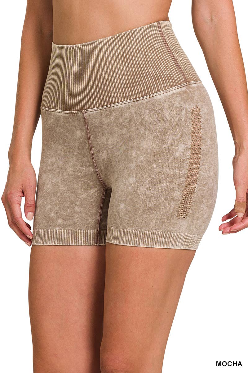 Stone Washed Seamless High Waisted Shorts
