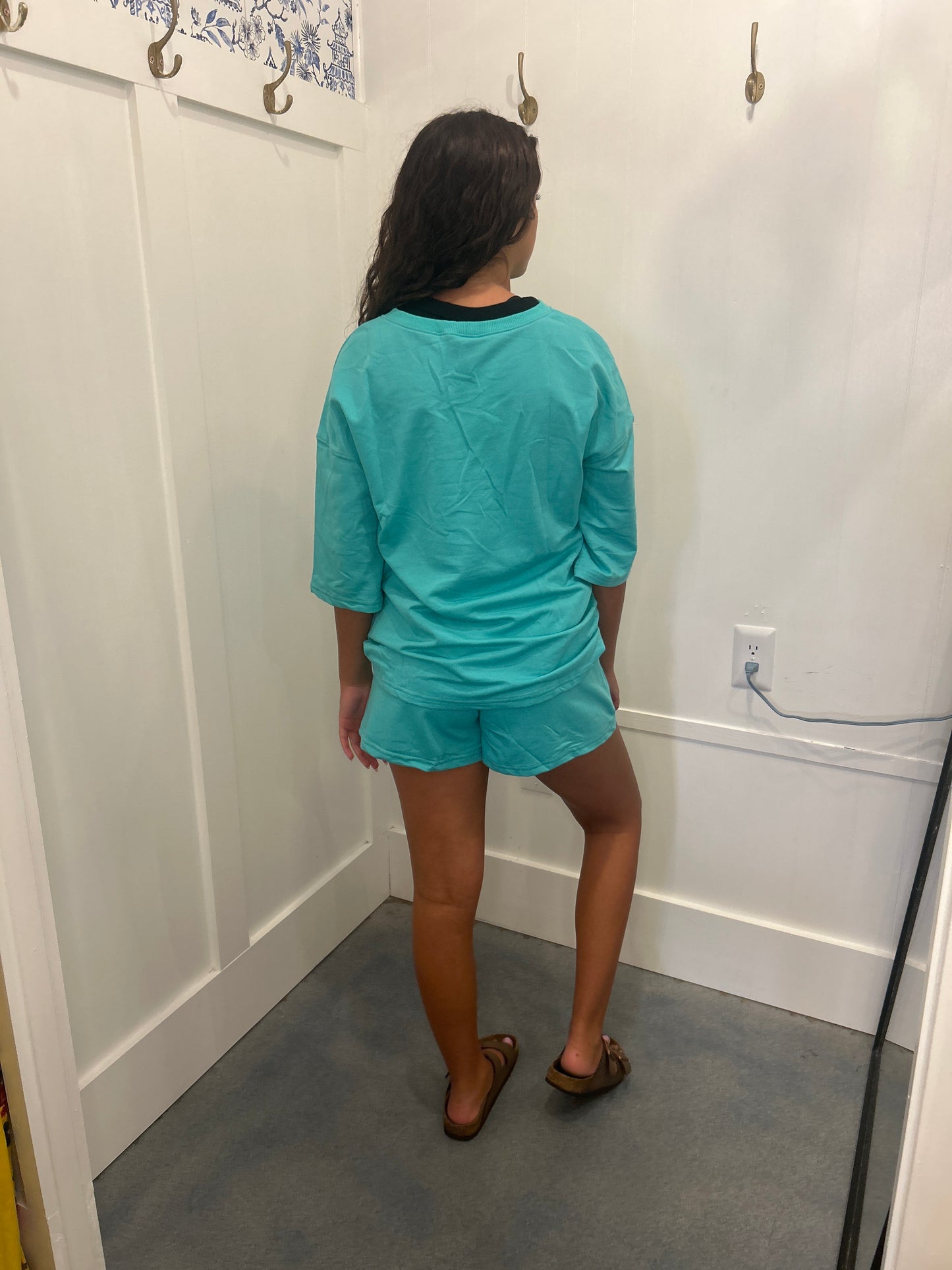 Solid Loose V Neck Half Sleeve Tee and Shorts (Sold as Separates)