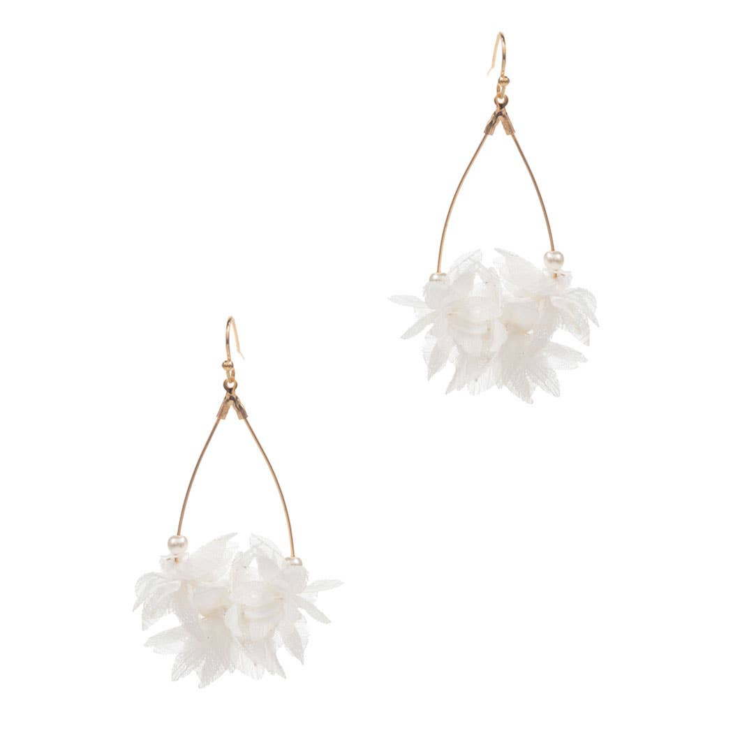Teardrop Shaped Fabric Flower Hook Earrings