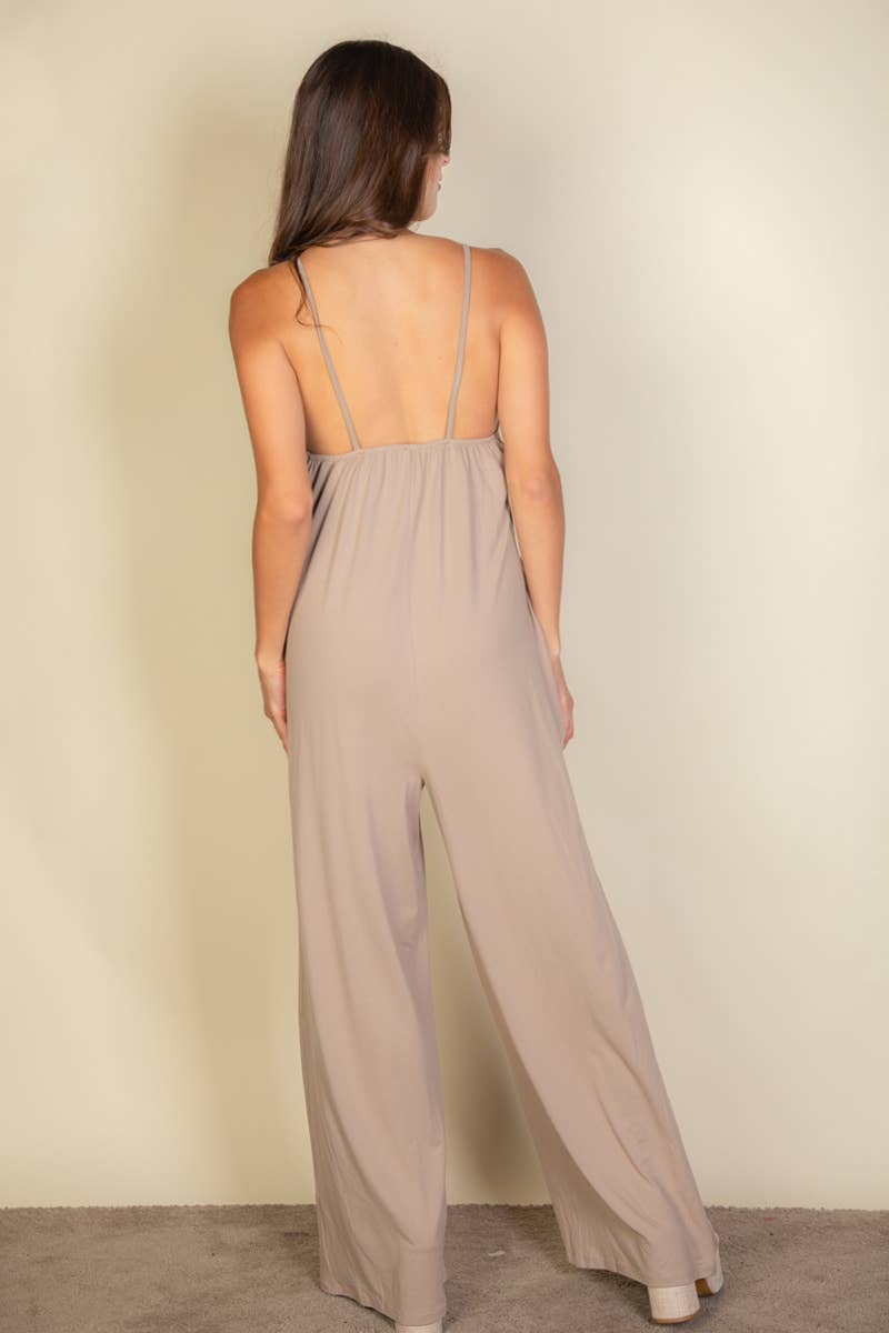 Spaghetti Strap Solid Wide umpsuit