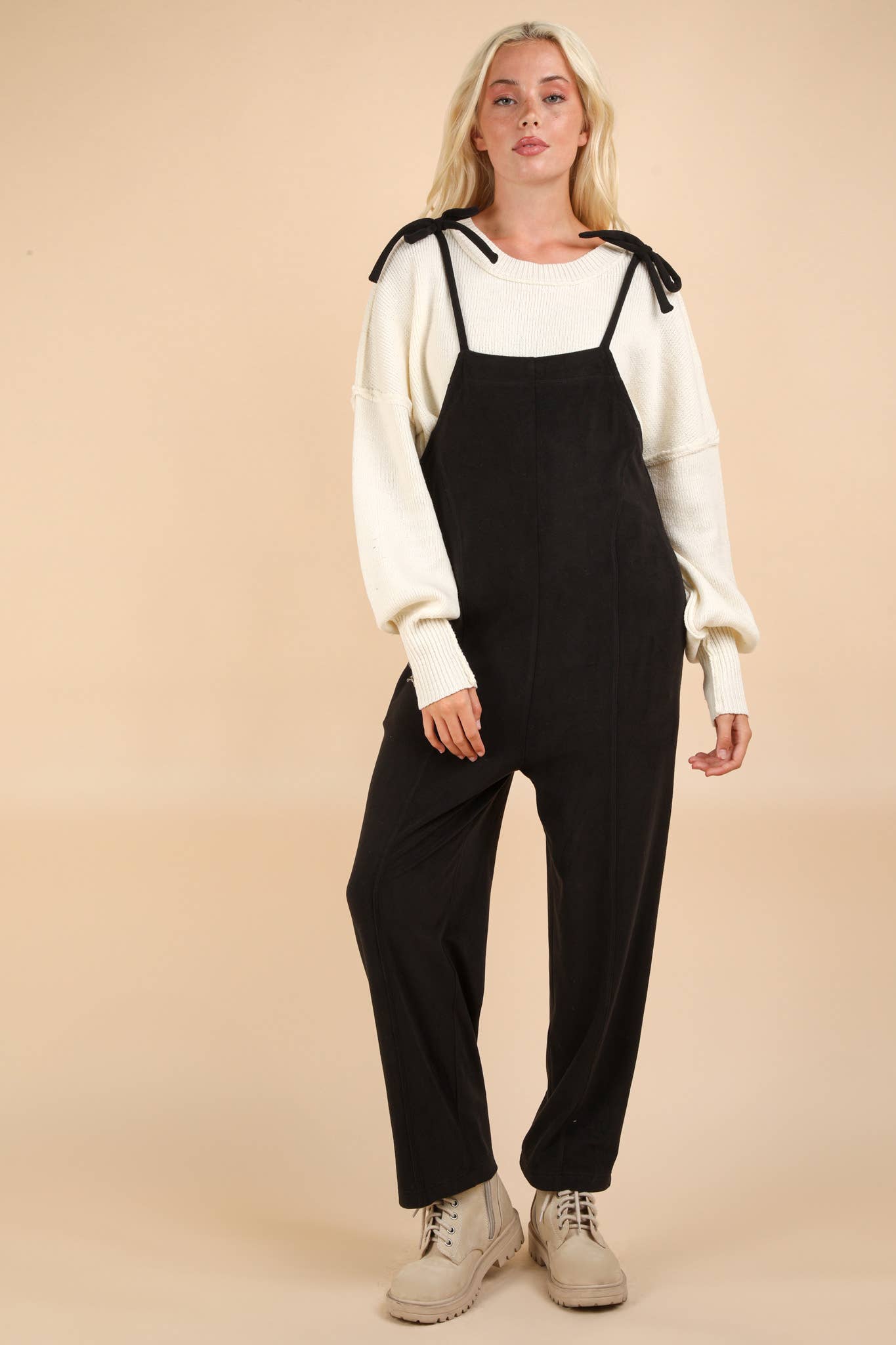 PLUS SIZE Fleece Baggy Backless Casual Jumpsuit
