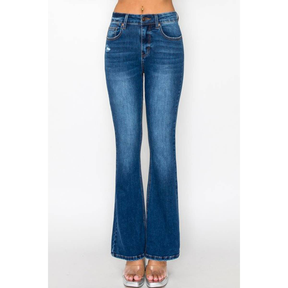 SLIGHTLY DISTRESSED BOOTCUT DENIM JEANS