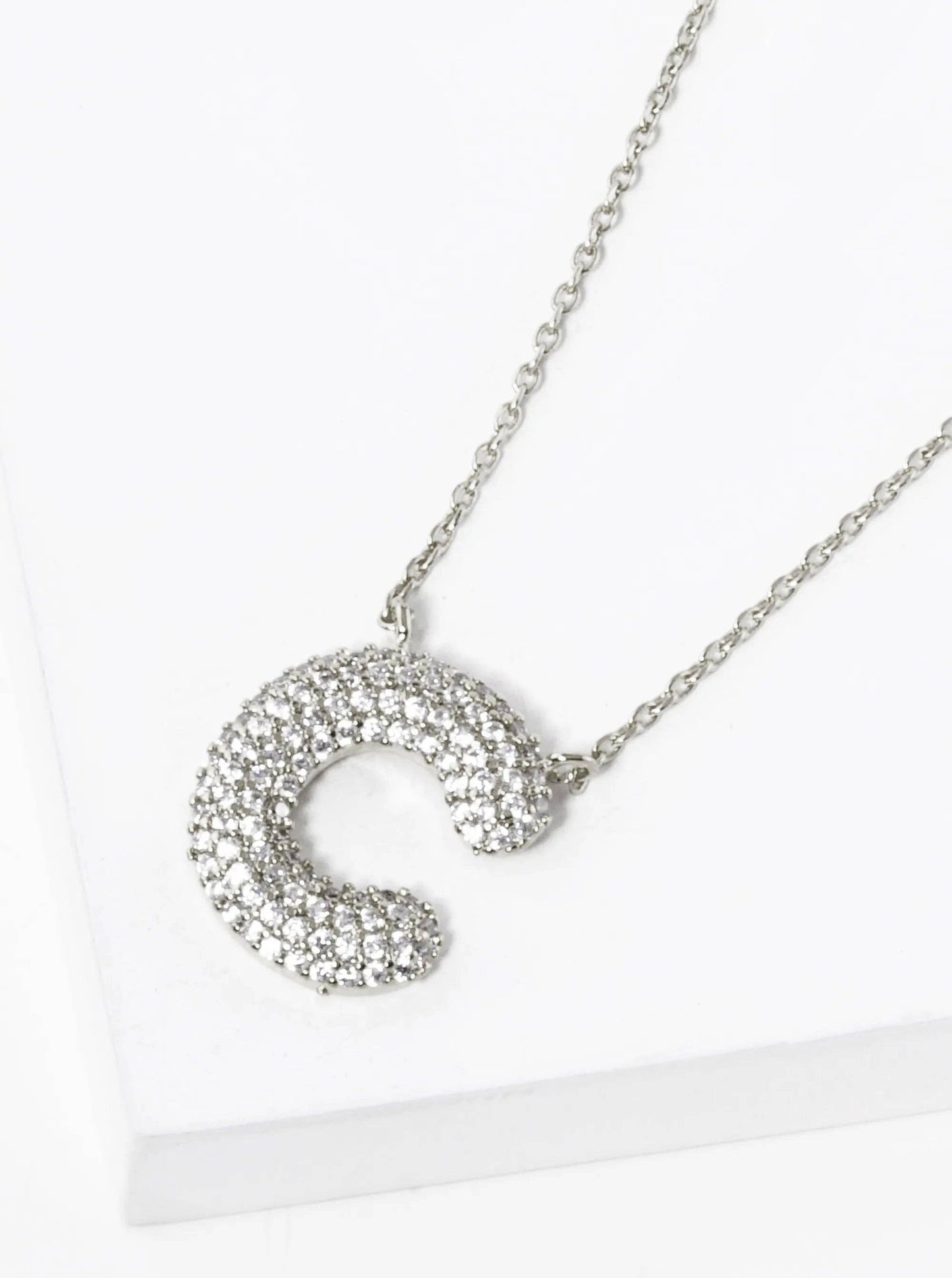 18K Gold Dipped Cz Pave Bubble Initial Pendant Necklace