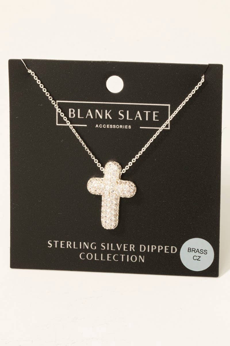 Gold Dipped Cz Pave Bubble Cross Pendant Necklace