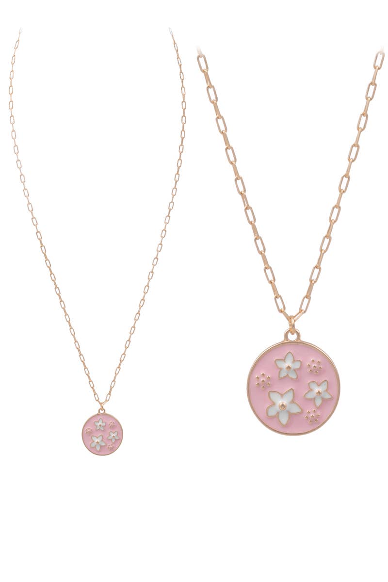 Floral Round Enamel Pendant Necklace