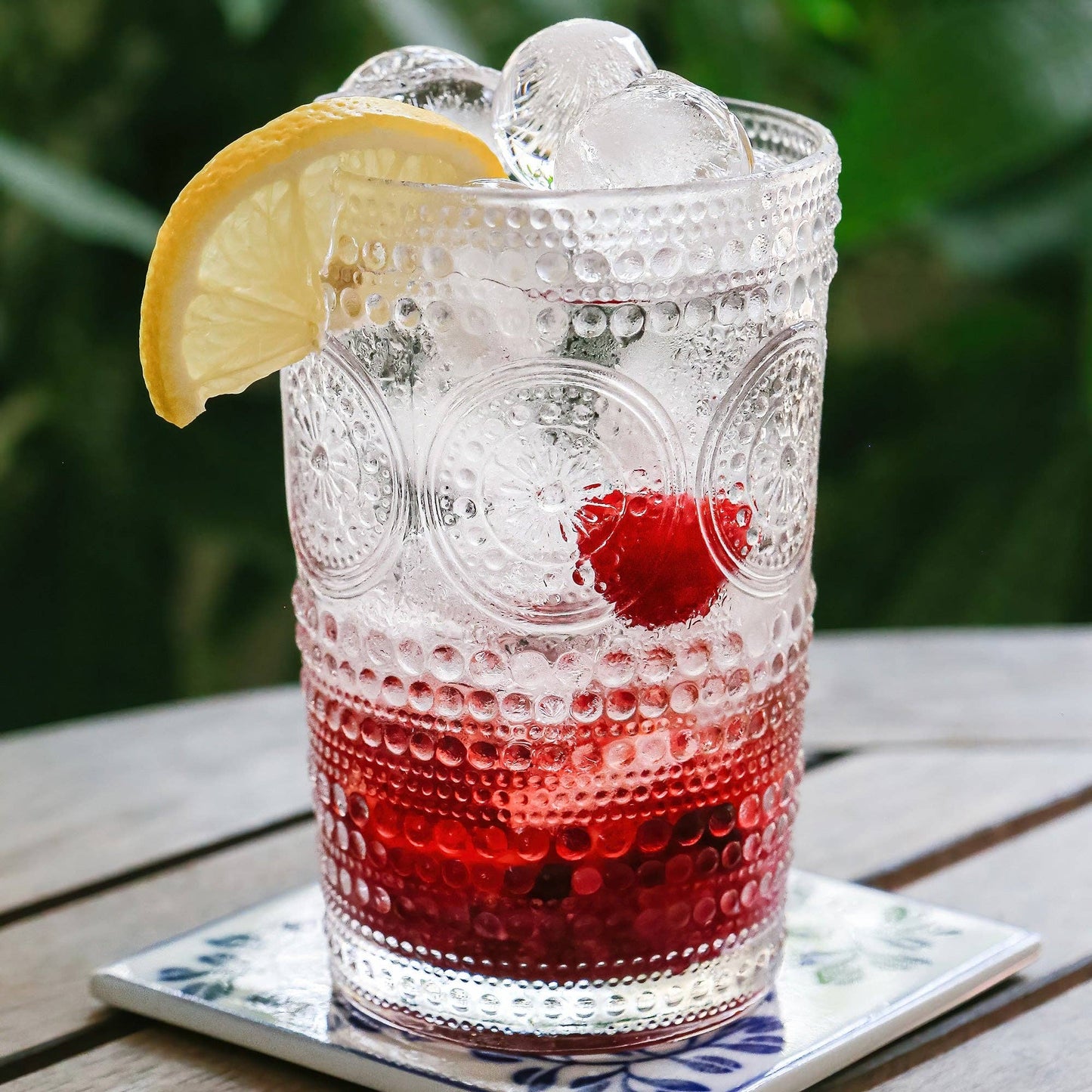 13 oz. Hobnail Beaded Floral Clear Drinking Glass