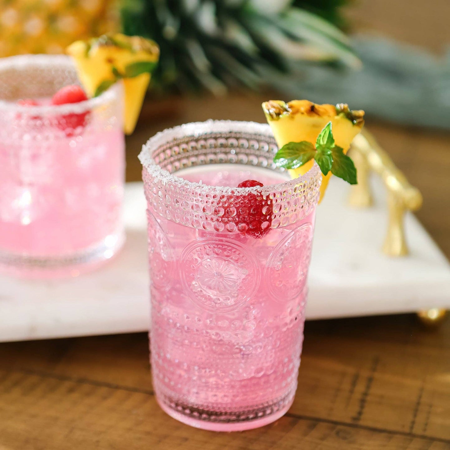13 oz. Hobnail Beaded Floral Clear Drinking Glass