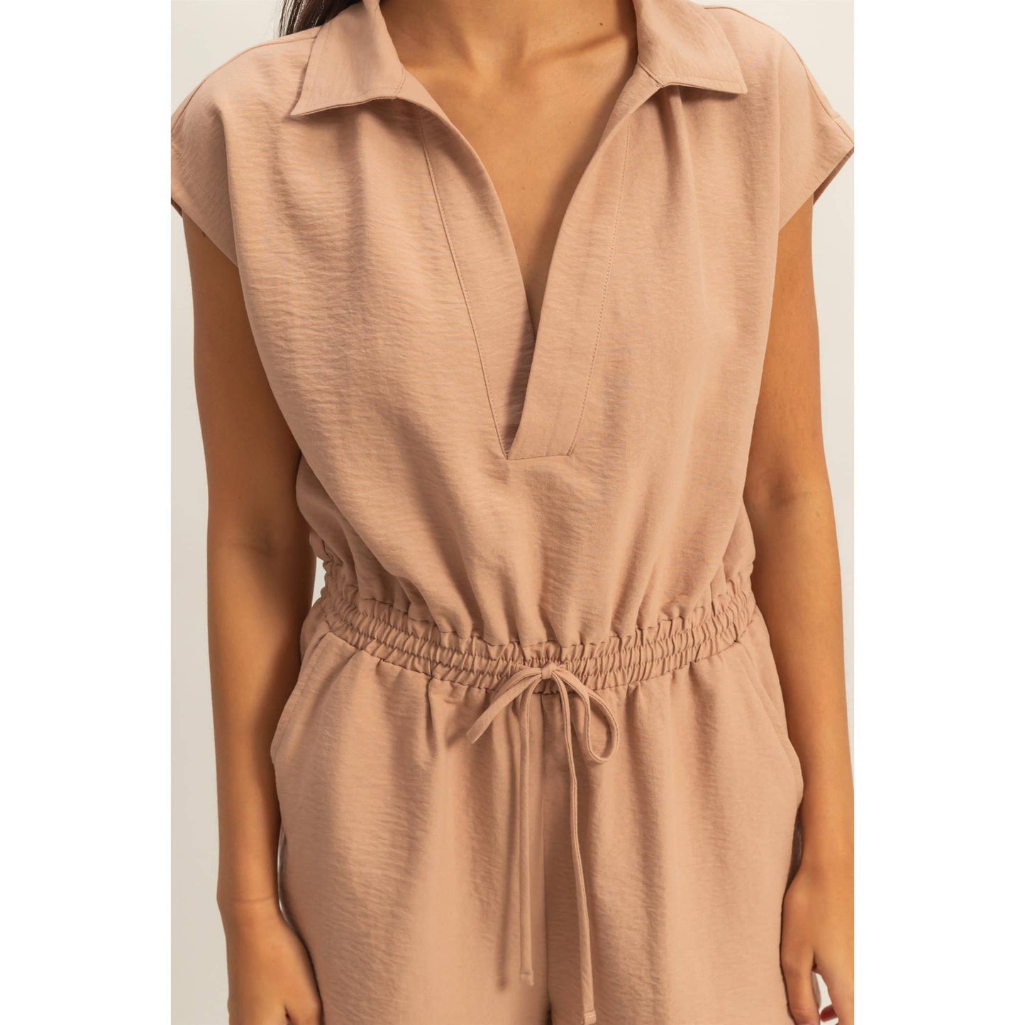 Collared Romper with Buttonless Placket