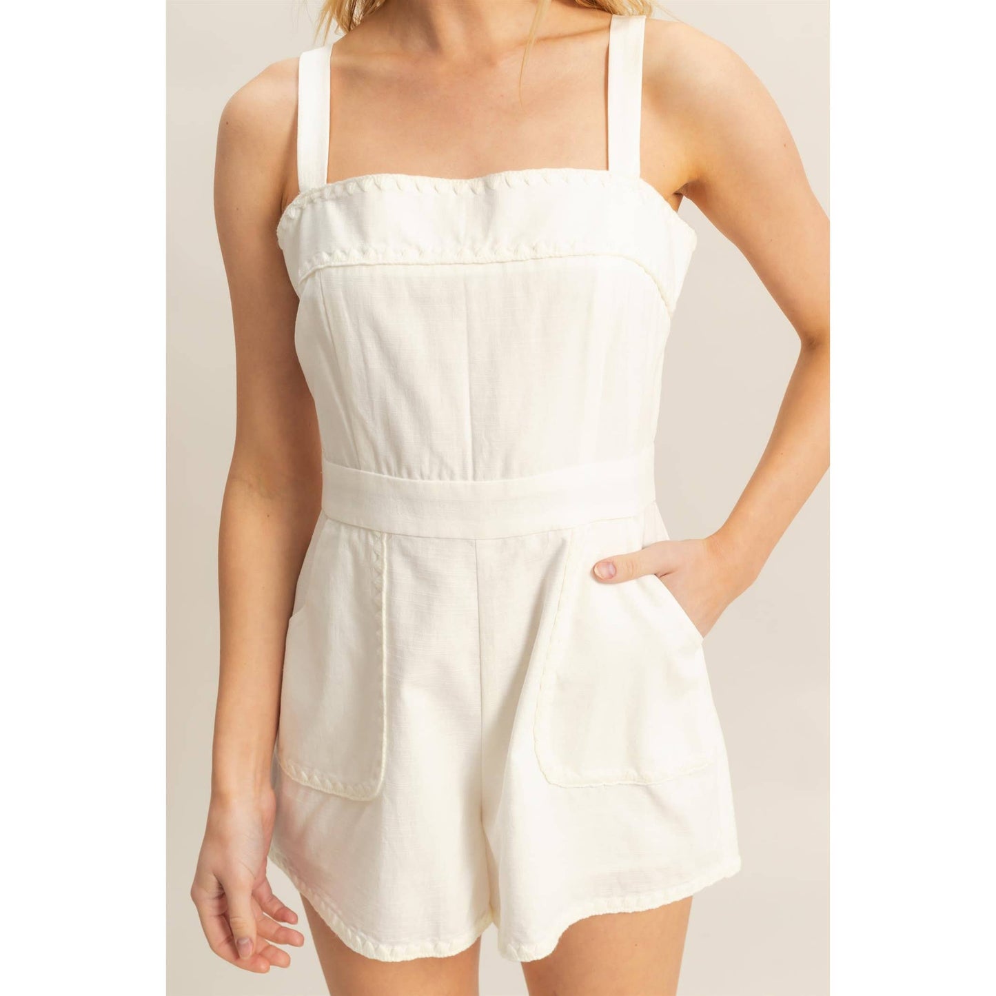 Edge Stitching Sleeveless Shorts Romper