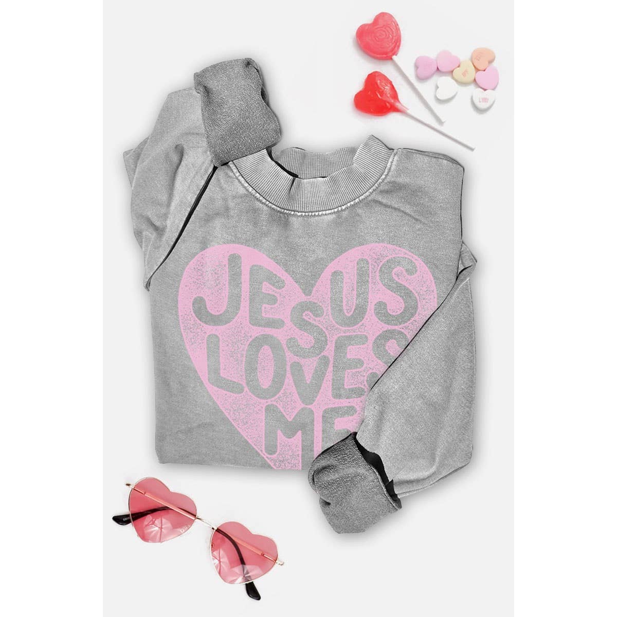 JESUS LOVES ME MINERAL GRAPHIC SWEATSHIRTS
