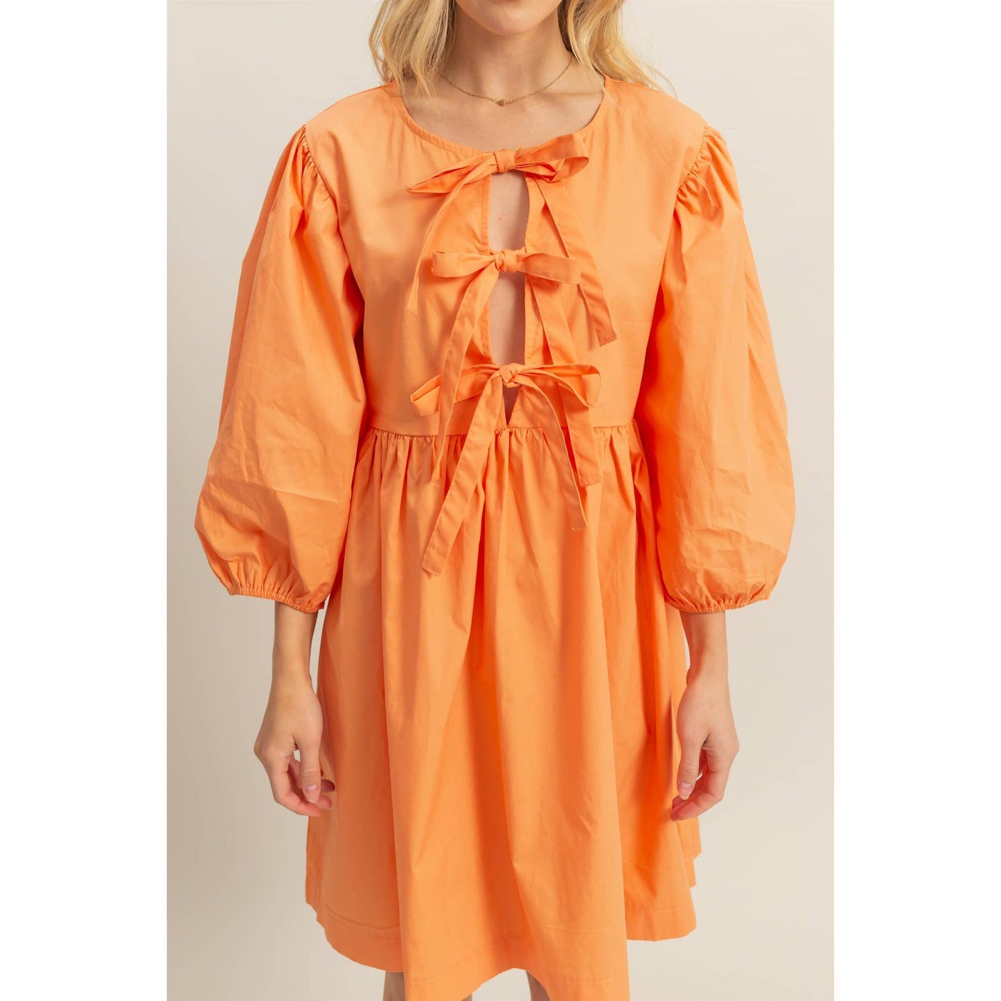 Half Sleeve Tie-Up Ribbon Poplin Dress
