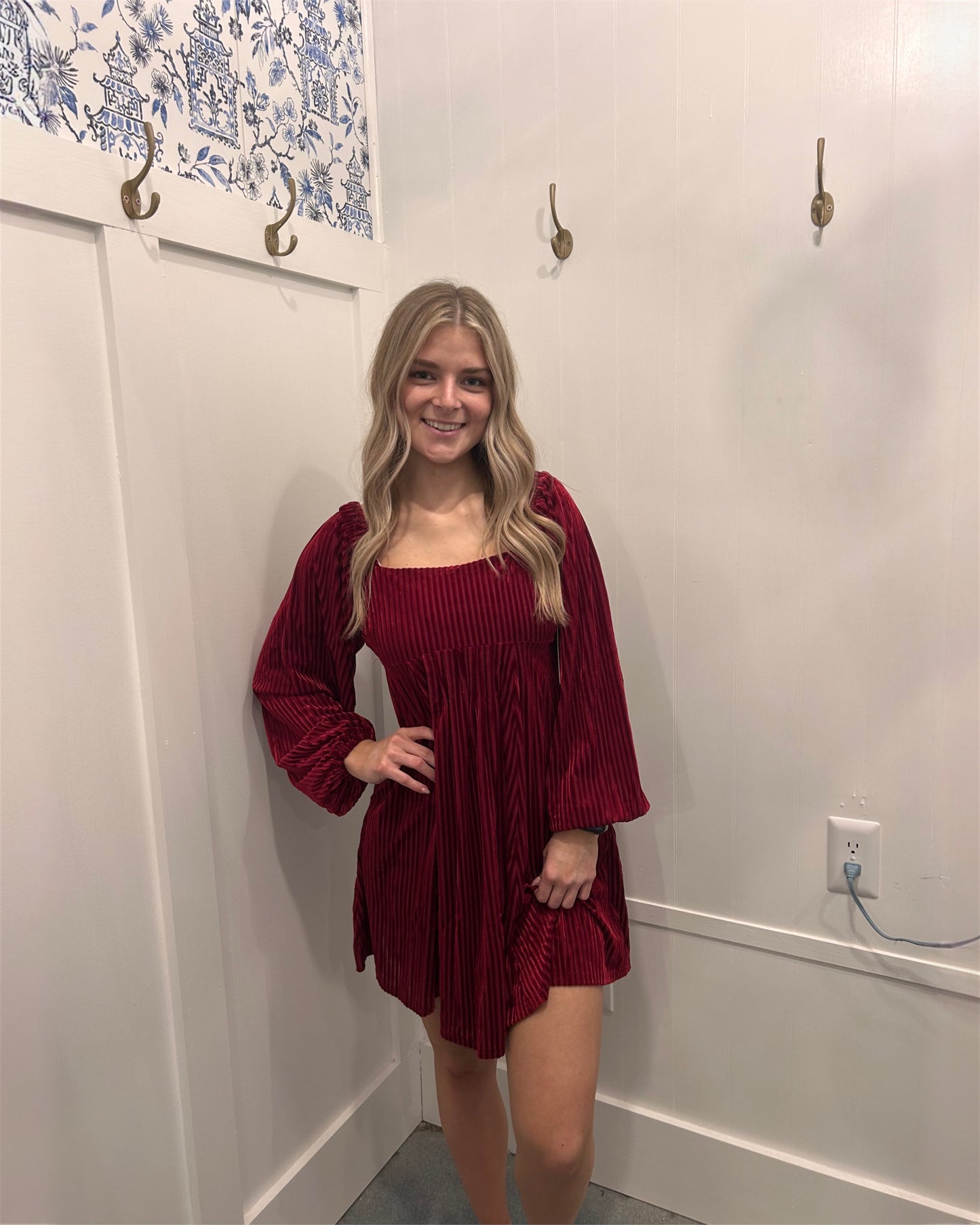 Tie Back Square Neck Velvet Babydoll Dress