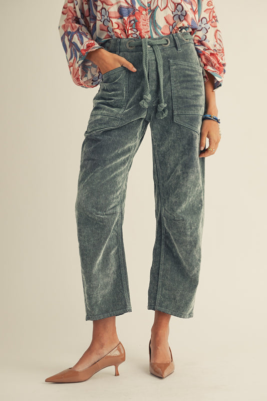 Vintage Washed Corduroy Velvet Rope String Barrel Pants