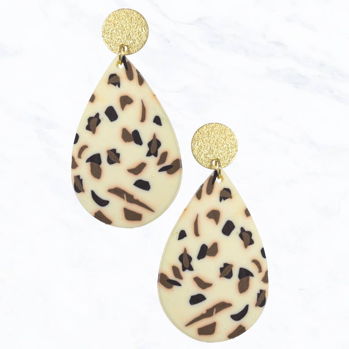 Ivory Clay and Gold Teardrop Earrings