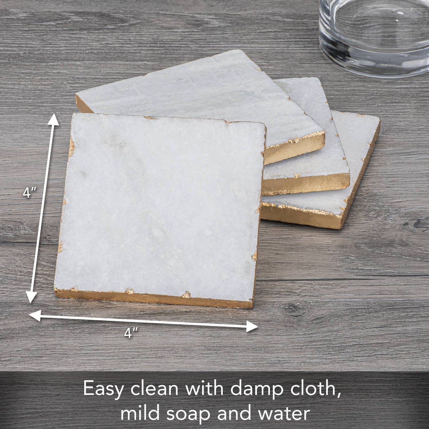 Thirstystone Natural White Marble Coasters with Gold Edges