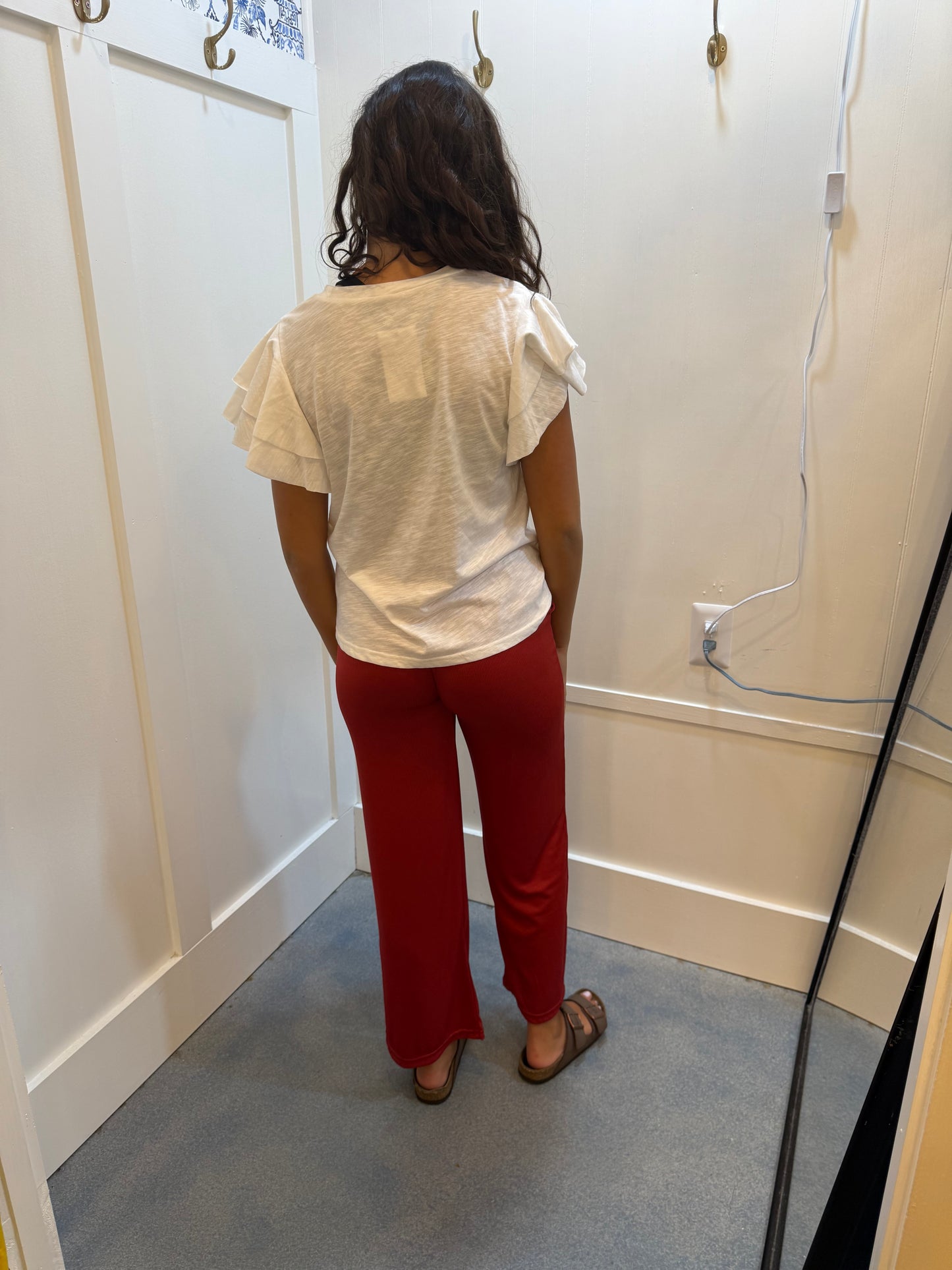 Stretchy Ribbed Wide Leg Pants With Pocket