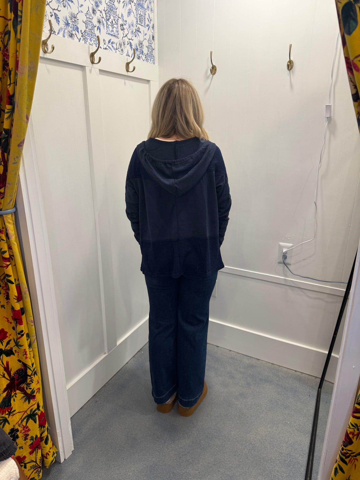 Waffle Patchwork Vintage Washed Hooded Jacket