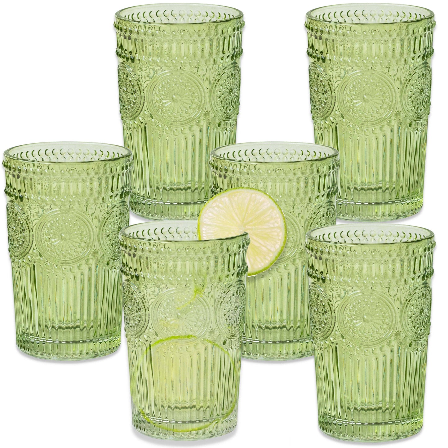 13 oz. Vintage Textured Sage Green Drinking Glass